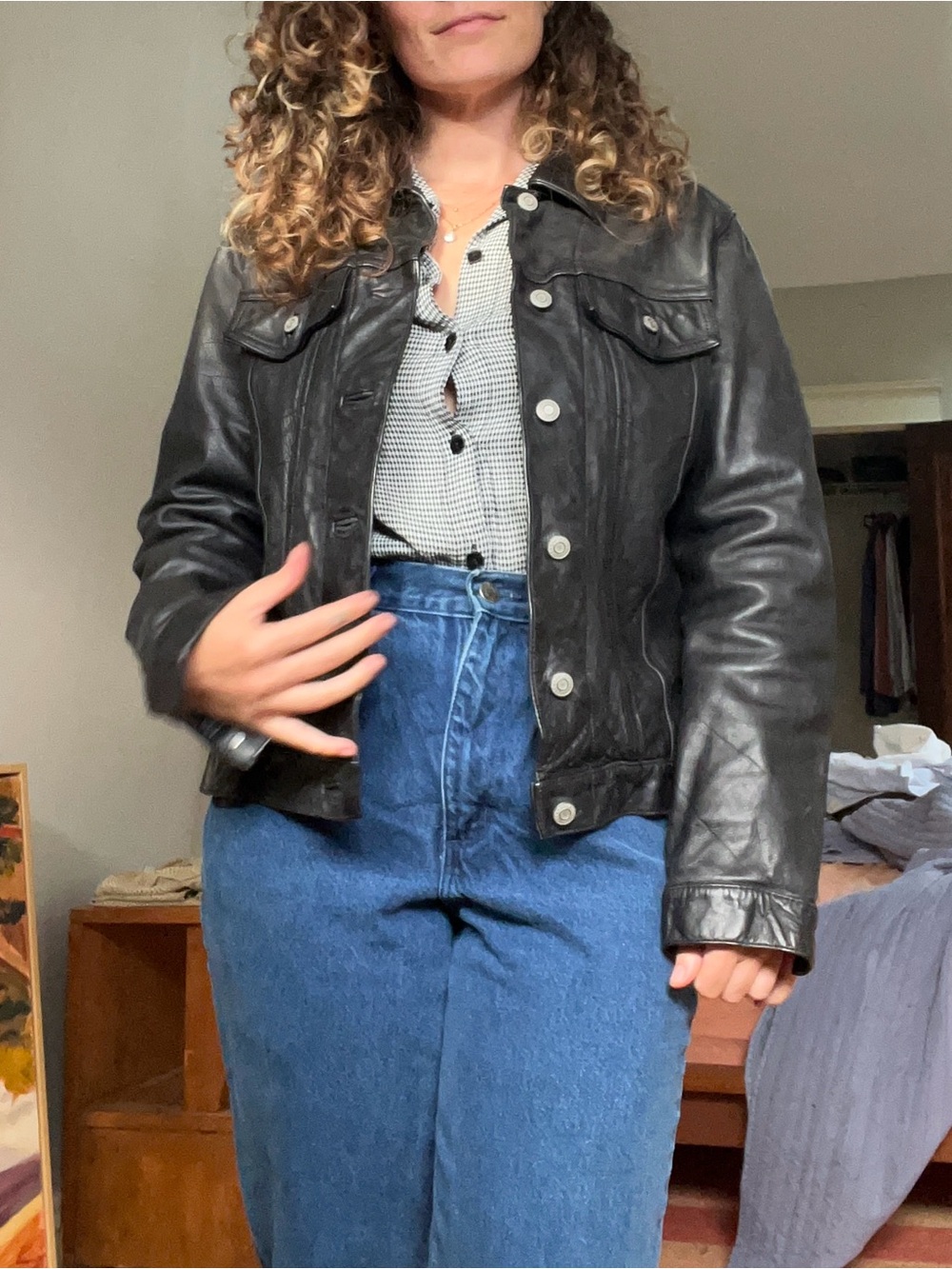 Vintage GAP Black Leather Bomber-Style Jacket